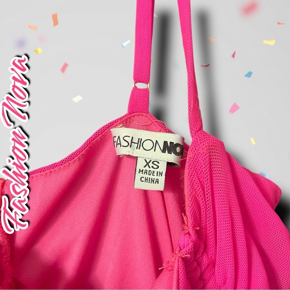 Preowned Fashion Nova Elle Mesh Midi Dress – Neon Pink - XS - Picture 9 of 13